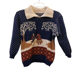 VTG Loft New York Womans Sz M Sweater Knit Applique 100% Cotton Collared USA D47